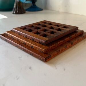 Vintage Teak Stacking Trivets Set of 3